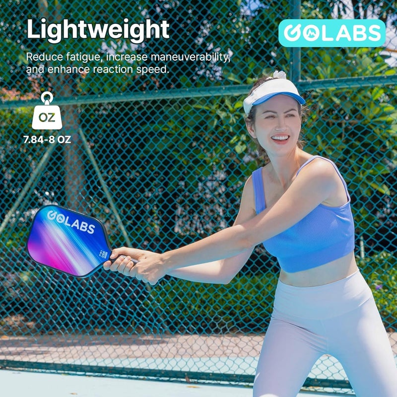 GOLABS PB1 Pickleball Paddles Set of 2, Durable Fiberglass Surface& 16mm STR-Core Power Polymer Core, USAPA Approved, 8oz Lightweight & Comfort Anti-Slip Elongated Grip for Increased Power and Spin - Image 4